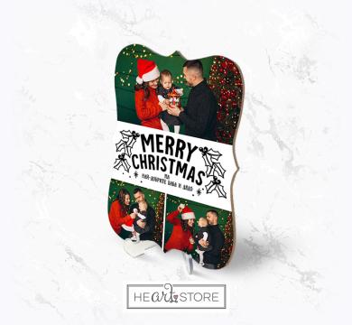 Елегантна коледна фоторамка с 3 Ваши снимки - Merry Christmas