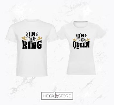 Страхотен комплект тениски за влюбени за Свети Валентин - I'm her King, I'm his Queen
