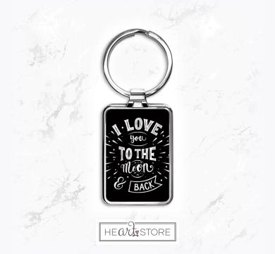 Черен метален ключодържател подарък за двойки - I love you to the moon and back